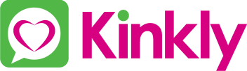 The text "Kinkly" appears in pink, but with the dot of the "i" in green. To the left is a pink heart inside of a white text bubble, which is enclosed inside of a green square.