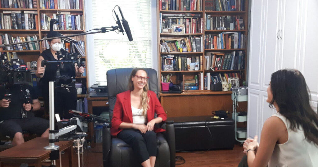 Sex tech consultant Jenna Owsianik being filmed for French Canadian TV documentary series Sexe+Techno.